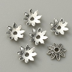 チベット風合金ビーズキャップ  花  マルチ花弁  アンティークシルバー  7.5x2mm  穴：1mm  50個/袋&nbsp;FIND-CJC0004-41AS-04