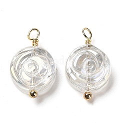 ガラスチャーム  ラックメッキ本物の18Kゴールドメッキ真鍮ループ付き  バラの花のチャーム  透明  16x10x4.5mm  穴：2mm&nbsp;KK-M266-07G