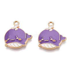 環境に優しい亜鉛合金ペンダント  エナメル  カドミウムフリー＆ニッケルフリー＆鉛フリー  クジラ形状  ライトゴールド  紫色のメディア  19x17~18x2mm  穴：1.8mm&nbsp;FIND-N048-46A-NR