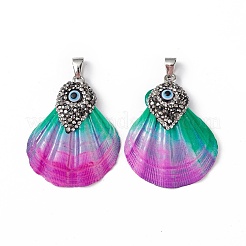 Spray Painted Natural Freshwater Shell with Rhinestone Pendants&nbsp;BSHE-G033-07A