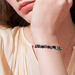 4連売りの手作りミルフィオリガラスビーズ連売り  花  ブラック  6.4~9x3.2mm  穴：1mm  約56個/連  15.75''（40センチメートル）&nbsp;LAMP-PA0001-20