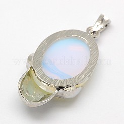 Personalized Retro Halloween Skull Jewelry Bezel Opalite Pendants&nbsp;G-M038-01B