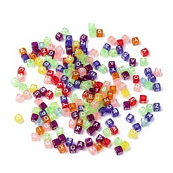 透明な大穴アクリルヨーロピアンビーズ  水平穴  文字付きのキューブ  ミックスカラー  6x6x6mm  穴：3.5~4mm  約3200~3600個/500g&nbsp;TACR-Q005-6mm-M