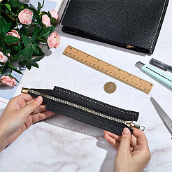 PUレザージッパー縫製アクセサリー1個  DIY織りバッグハードウェアアクセサリー用  ブラック  240x53x9.5mm&nbsp;FIND-CL0001-17B
