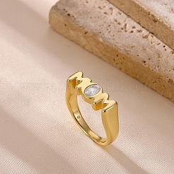 Mother's Day 304 Stainless Steel Pave Clear Single Cubic Zirconia Finger Rings&nbsp;FS-WGF3E38-01