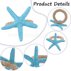 4Pcs 4 Styles Resin Conch Shell Starfish Sea Horse & Jute Rope Napkin Rings&nbsp;AJEW-GF0011-12