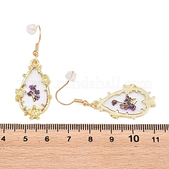 合金とドライフラワーのドロップピアス  接着剤を浸して  涙の形  ゴールドカラー  48.5x17.5mm&nbsp;AL-Z001-04G