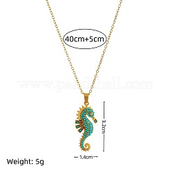 Ocean 304 Stainless Steel Aquamarine Rhinestone Sea Horse Pendant Cable Chain Necklaces for Women&nbsp;WGFC42F-01