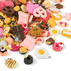 不透明樹脂ペンダント  プラチナメッキ鉄ループ付き  模造食品  ケーキとドーナツとパン  混合図形  ミックスカラー  16~27.5x12.5~27x4.5~12mm  穴：1.5mm  100個/箱&nbsp;RESI-TA0001-72