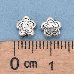 チベット風合金ビーズ  花  アンティークシルバー  鉛フリー＆カドミウムフリー  6x6x3mm  穴：1mm&nbsp;LF10721Y