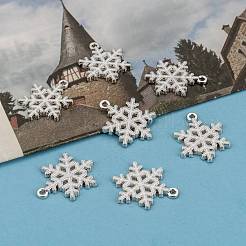 雪の結晶合金エナメルチャーム  プラチナ  ホワイト  25x19x2mm  穴：2mm&nbsp;ENAM-R041-34