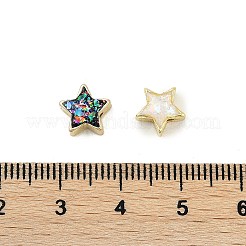 ラックメッキ真鍮製ビーズ  合成オパールと  スター  ゴールドカラー  ミックスカラー  8x8x4mm  穴：1.6mm&nbsp;KK-Q020-03G