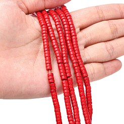 合成ターコイズビーズ連売り  ヒシビーズ  染め  フラットラウンド/ディスク  ファイヤーブリック  4x2mm  穴：1mm  約158~166個/連  15~15.5インチ&nbsp;TURQ-G110-4x2mm-01