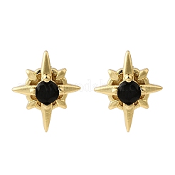 Star Brass Micro Pave Cubic Zirconia Stud Earrings&nbsp;EJEW-G433-01G-01