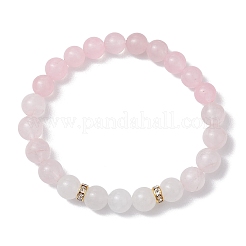 女性用天然混合宝石ビーズストレッチブレスレット  ピンク  1/4インチ（0.8cm）  内径：2インチ（5.2cm）&nbsp;BJEW-JB11332-01