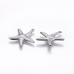 変色しにくい304ステンレススチールペンダント  ヒトデ/海星  ステンレス鋼色  22x20.5x2mm  穴：1mm&nbsp;X-STAS-E438-21B-P