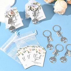 合金キーホルダー18個  鉄のリングと紙カードとオーガンジーの巾着袋付き  命の木  アンティークシルバー＆プラチナ  74mm&nbsp;KEYC-YW00238