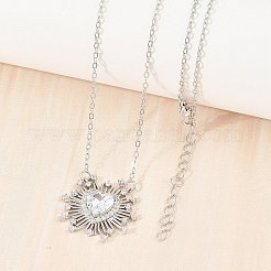 真鍮に透明なキュービックジルコニアとガラスのハート型ペンダントをあしらったネックレス  カドミウムフリー＆鉛フリー  ラックめっき  長持ちメッキ  プラチナ  18.50インチ（47cm）&nbsp;KK-CBA4547-11P