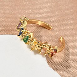 Brass Micro Pave Cubic Zirconia Cuff Open Rings for Women&nbsp;RJEW-C163-08G