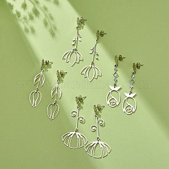 Non-Tarnish 304 Stainless Steel Flower Long Dangle Stud Earrings for Women&nbsp;EJEW-JE05006