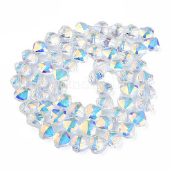 電気メッキ透明ガラスビーズ連売り  多面カット  ティアドロップ  クリアAB  10.5x12x6.5mm  穴：1mm  約60個/連  25.59インチ（65cm）&nbsp;EGLA-N002-36-C01