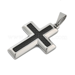 304ステンレスペンダント  炭素繊維  クロスチャーム  ステンレス鋼色  41.5x28x3.8mm  穴：5x8.5mm&nbsp;STAS-G346-49P