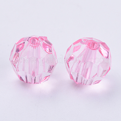 透明なアクリルビーズ  多面カット  ラウンド  ピンク  10x9.5mm  穴：1.8mm  約990個/500g&nbsp;TACR-Q257-10mm-V03