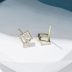 真鍮クリアキュービックジルコニアスタッドピアス  正方形  18KGP本金メッキ  8.5x7.5mm&nbsp;EJEW-Q014-03G
