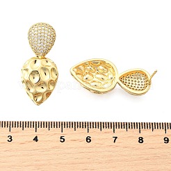 Brass Clear Cubic Zirconia Groove Teardrop Stud Earrings&nbsp;EJEW-C147-05G
