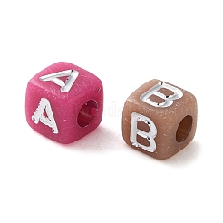 不透明なアクリルビーズ  文字付きのキューブ  ゴールドライン入り  銀  4.5x4.5x4.5mm  穴：2mm  約5200個/500g&nbsp;OACR-Z027-01A