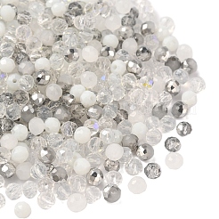 電気メッキ不透明ガラスビーズ500個。  半分虹メッキ  多面カット  ロンデル  ホワイト  4x3mm  穴：0.4mm&nbsp;EGLA-YW0001-39D