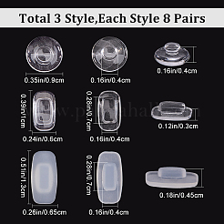 24セット3スタイルのシリコン製眼鏡鼻パッド  メガネアクセサリー用  オーバル·ラウンド  透明  4~13x6~9x3.5~9mm  2個/セット  8セット/スタイル&nbsp;FIND-GF0004-33