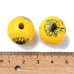木製大穴ヨーロピアンビーズ  花の丸  ゴールド  20x18mm  穴：4.4mm&nbsp;WOOD-D027-02