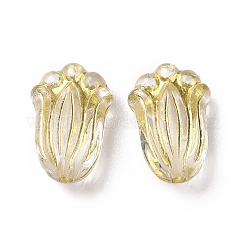 メッキアクリルビーズ  ゴールドライン入り  花  透明  11.5x8x5mm  穴：1.2mm  約2020個/500g&nbsp;OACR-E014-12