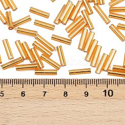 銀引き透明ガラスラッパビーズ  ゴールデンロッド  9x2.5mm  穴：0.5mm  約6500個/袋&nbsp;SEED-R028-2x9-B01