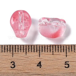 ペイントガラスビーズを焼く  スカル  サクランボ色  10x8x7.5mm  穴：1mm&nbsp;GLAA-S202-17C