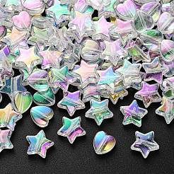 30 個 2 スタイルの環境に優しい透明なアクリル ビーズ  ハート/スター  染め  ABカラー  クリアAB  8x8x3mm  穴：1.5mm&nbsp;TACR-YW0001-71