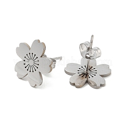 変色しない304ステンレススチールスタッドピアス  花  ステンレス鋼色  12x12.5mm&nbsp;EJEW-K285-06P