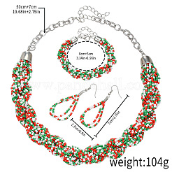 Christmas Glass Seed Beaded Multilayer Necklaces & Teardrop Dangle Earrings & Bracelets Sets&nbsp;WG44FFB-05
