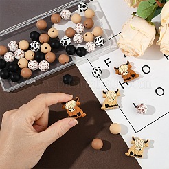 49個の食品グレードの環境に優しいシリコーンビーズ  牛と丸太  ミックスカラー  15~28x15~26x9~15mm  穴：2mm&nbsp;SIL-YW0001-86
