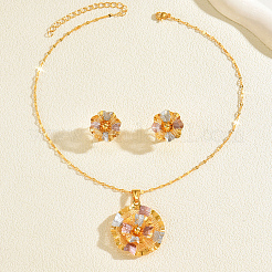 ヴィンテージ真鍮フラワースタッドピアス＆ペンダントネックレスセット（女性用）  ミックスカラー  ネックレス：15.35インチ（39cm）&nbsp;GX0919