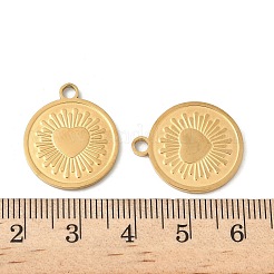 304ステンレスペンダント  ハートチャーム付きフラットラウンド  イオンプレーティング（ip）  18KGP本金メッキ  21x18x1.5mm  穴：2mm&nbsp;STAS-V015-35G