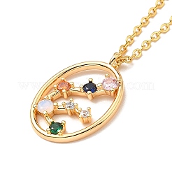 カラフルなキュービックジルコニア星座ペンダントネックレス  女性用ゴールデン 304 ステンレススチール ジュエリー  水瓶座  15.75インチ（40cm）&nbsp;LS-NJEW-H166-01B