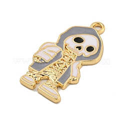 ハロウィンアロイエナメルペンダント  ゴールドカラー  スケルトンチャーム  ライトスチールブルー  33x16.5x2mm  穴：1.9mm&nbsp;ENAM-H045-01G-09