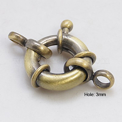 真鍮のスプリングリングの留め金  無鉛の  カドミウムフリーとニッケルフリー  アンティークブロンズ  15x3mm  穴：3mm&nbsp;KK-E266-15mm-AB-NR