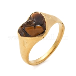 Heart Natural Tiger Eye Finger Rings&nbsp;RJEW-D303-01G-01