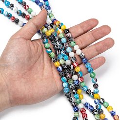 ハンドメイドミッレフィオーリガラスラウンドビーズ連売り  ミックスカラー  8mm  穴：1mm  約48個/連  14.5インチ&nbsp;LK-R004-93