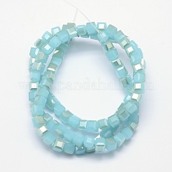 Imitation Jade Faceted Cube Half Rainbow Plated Electroplate Glass Beads Strands&nbsp;EGLA-E041-2mm-HR07