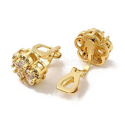 ラック メッキ リアル 18K ゴールド メッキ 真鍮 ヒマワリ クリップオン イヤリング  キュービックジルコニアとガラスと  長持ちメッキ  鉛フリー＆カドミウムフリー  透明  11.5x11.5x16mm&nbsp;EJEW-B034-08G