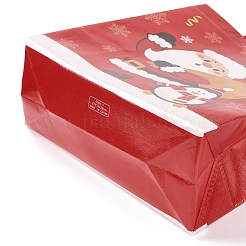 クリスマステーマラミネート不織布防水バッグ  ヘビーデューティストレージ再利用可能なショッピングバッグ  ハンドル付き長方形  ファイヤーブリック  サンタクロース模様  26.8x12.2x28.7cm&nbsp;ABAG-B005-01B-01
